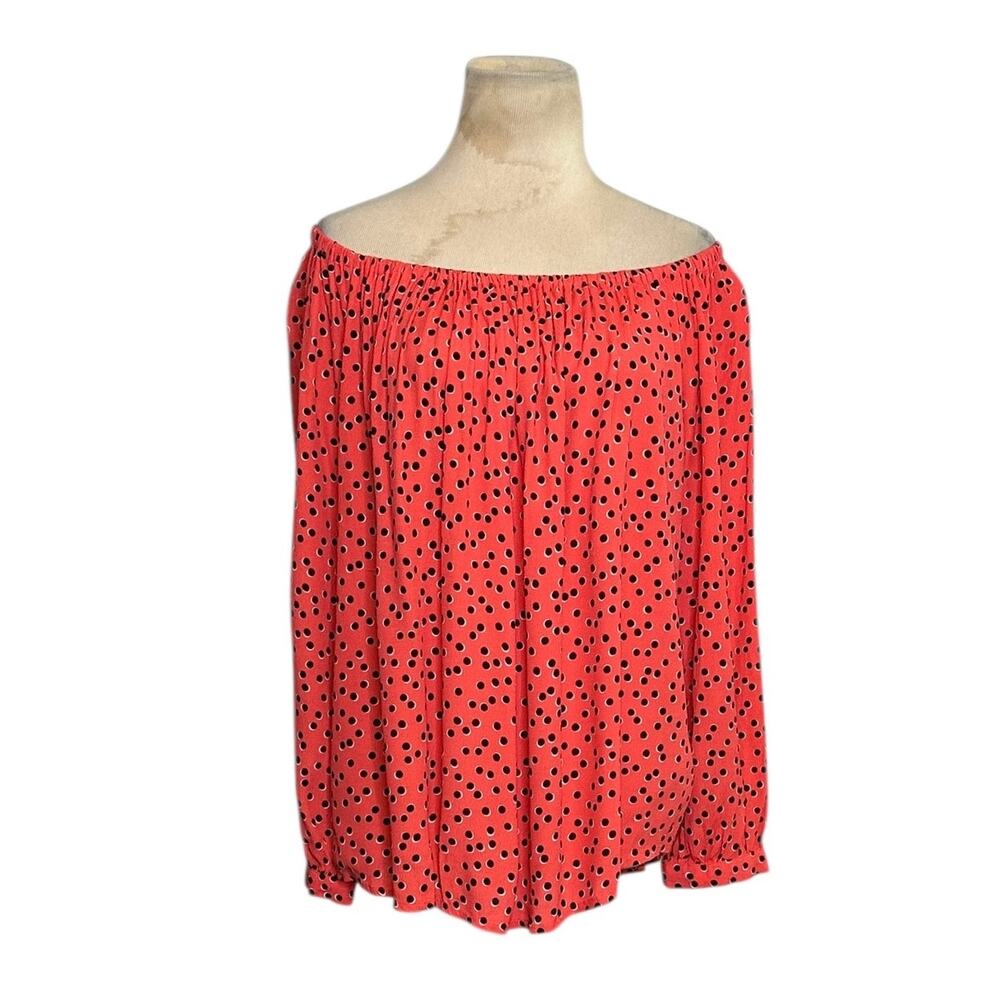 Gap orange black polka dots long sleeves off shoulder blouse size Large